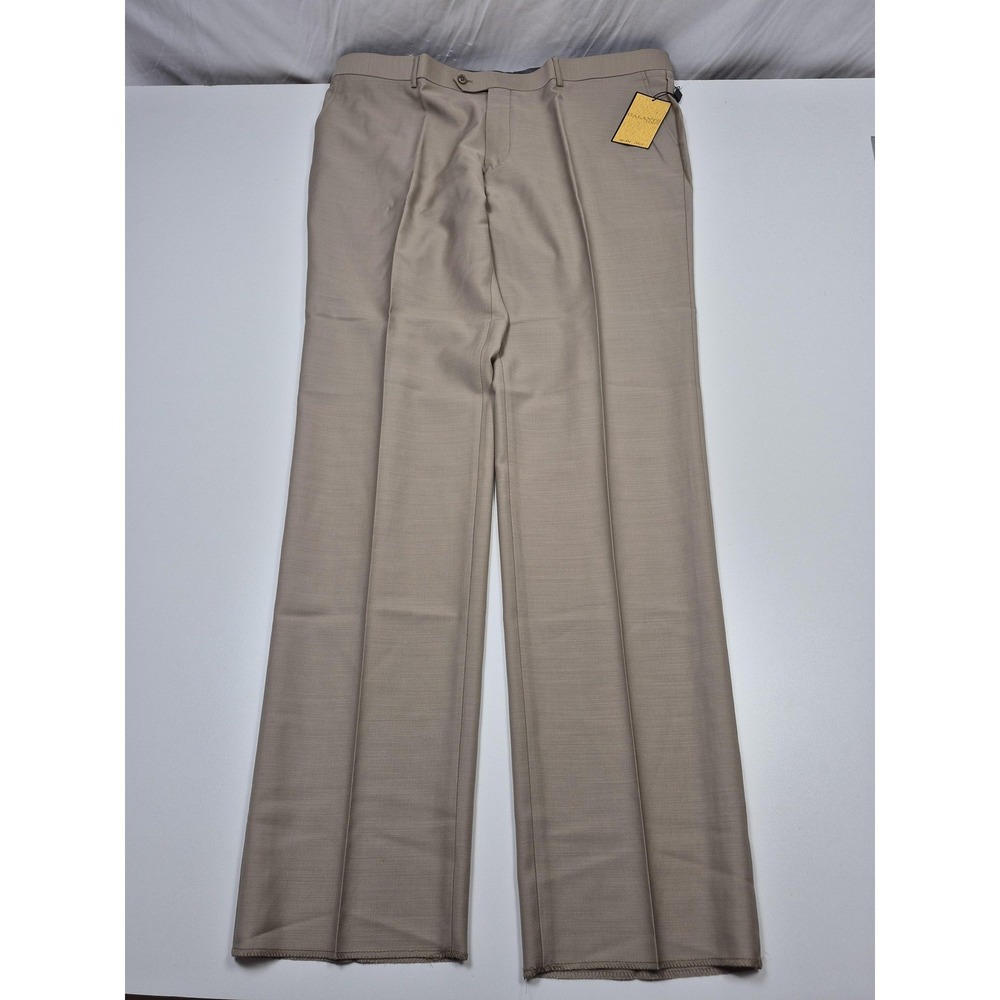 Galante Dress Pants Mens 44x36 Beige Wool Flat Front Classic Unhemmed Italy NWT